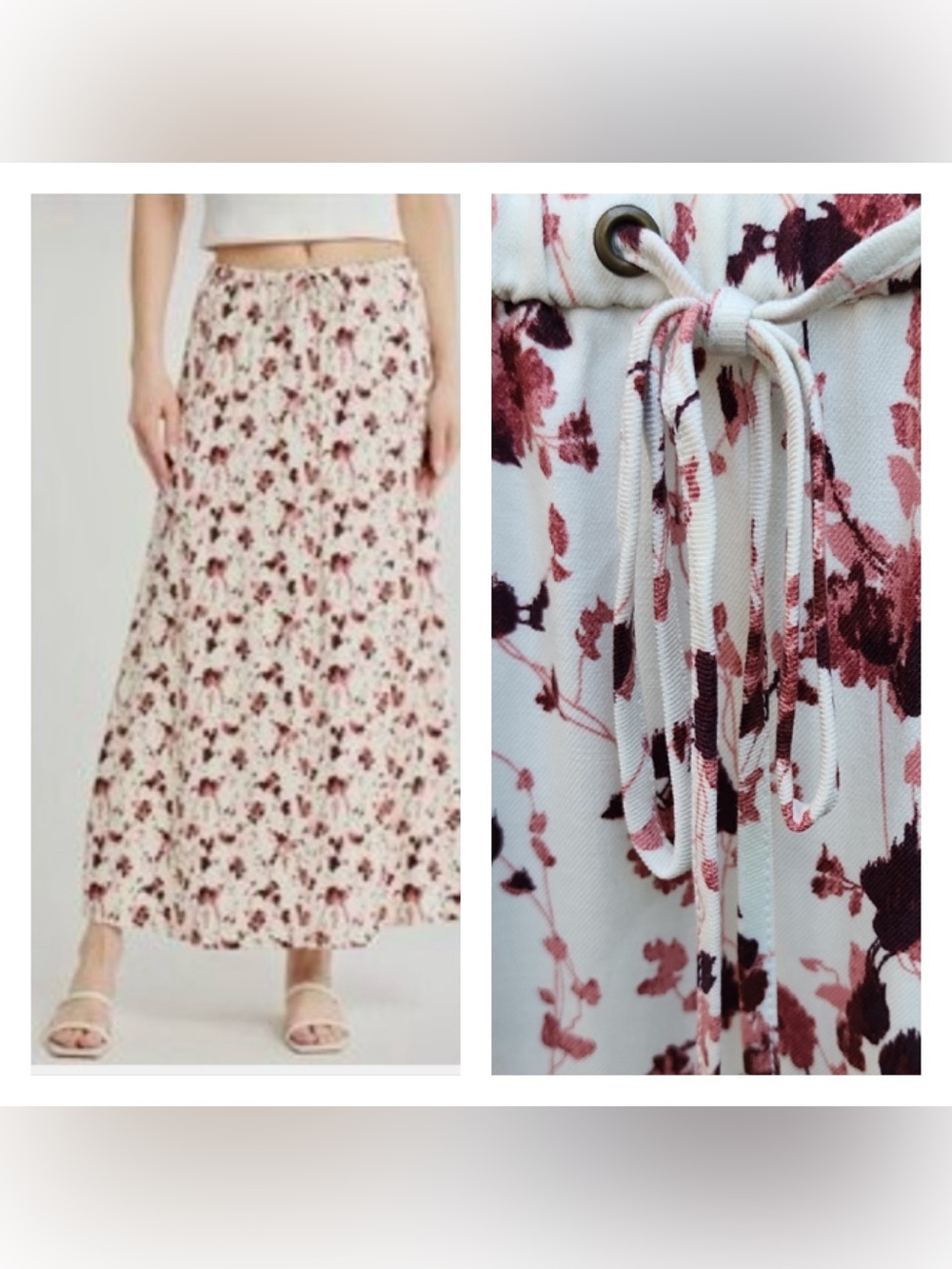 Melrose and Market White Maxi Skirt with Burgundy Floral